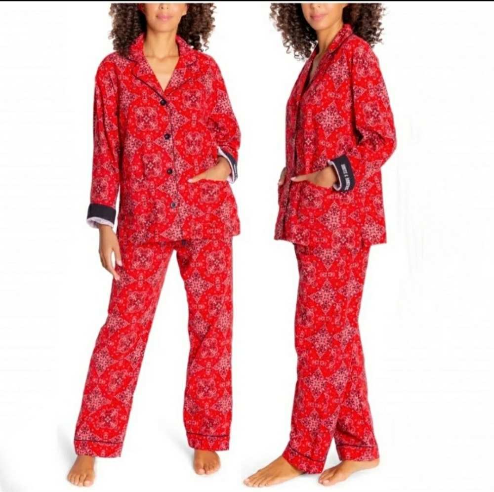 0915 PJ Salvage Red Flannel Bandanna Print Pajama Set Size S